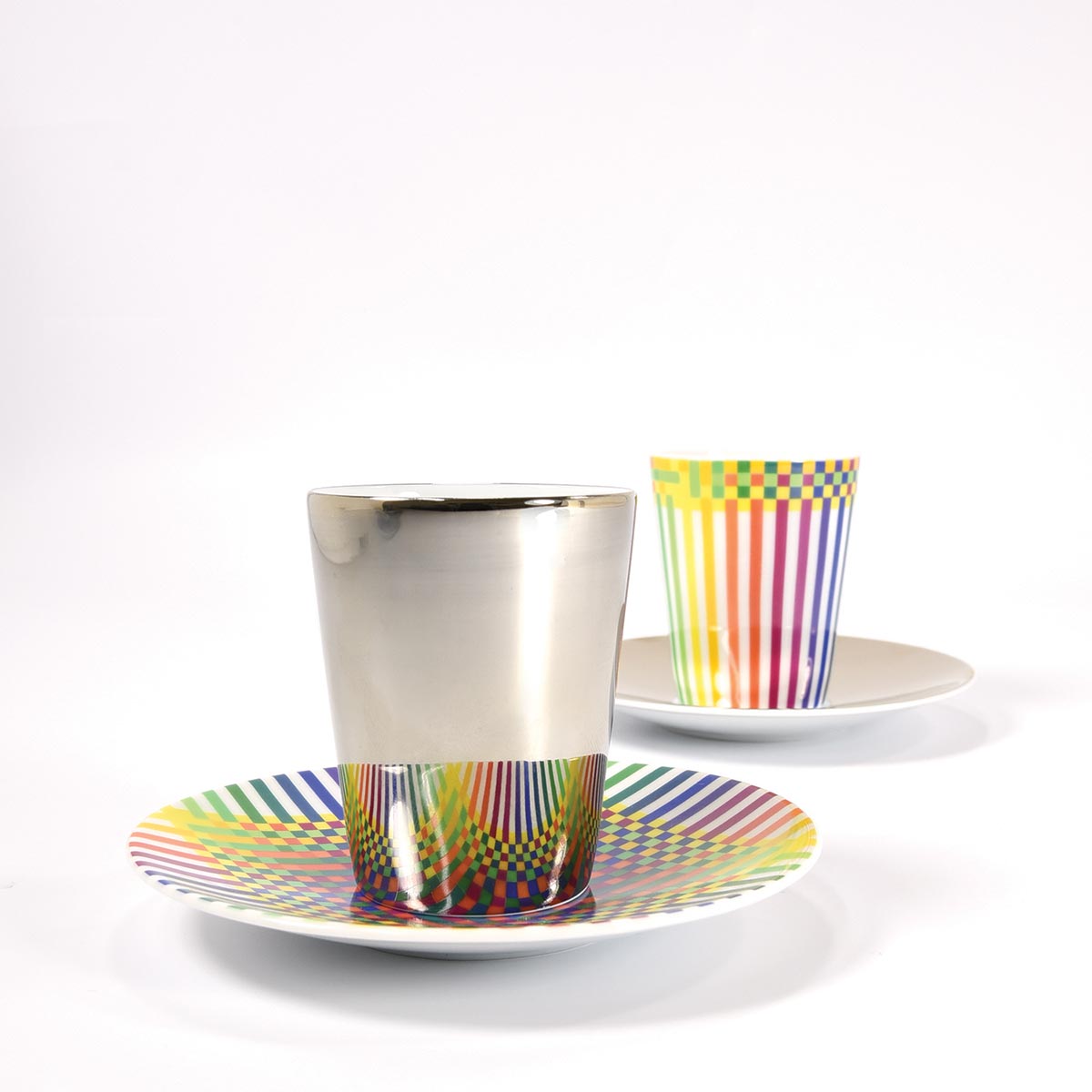 Set of 2 platinum espresso cups and saucers Surface colorée B29