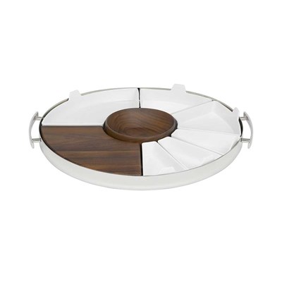 Round tray in wood and stainless steel
