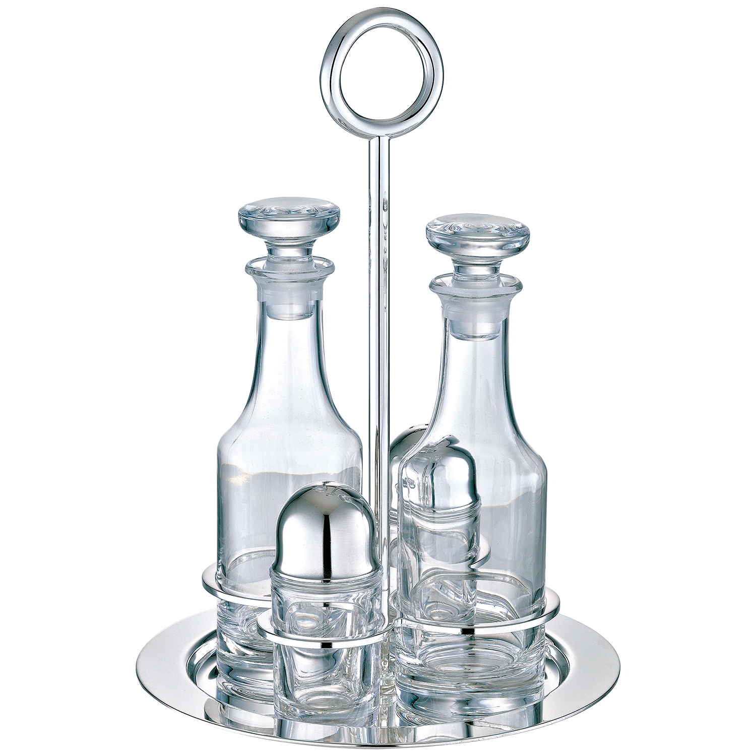 Silver-Plated oil and vinegar cruet set with stand