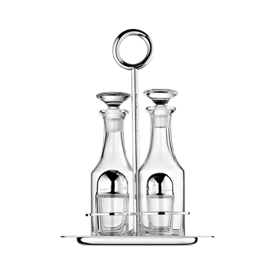 Silver-Plated oil and vinegar cruet set with stand