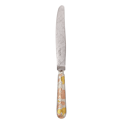 Couteau de table en métal argenté - dorure partielle deux ors