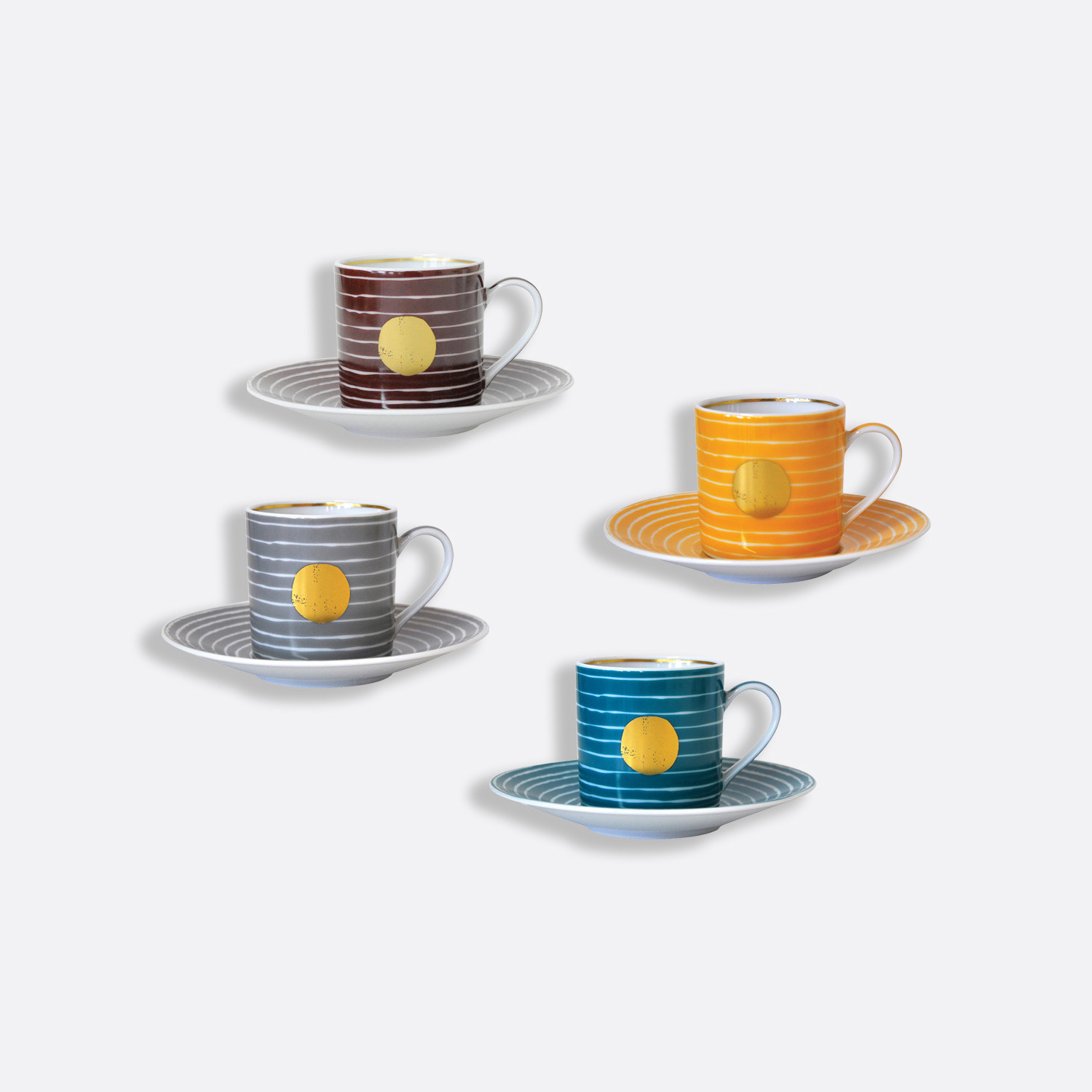 Set of 4 assorted espresso cups and saucers