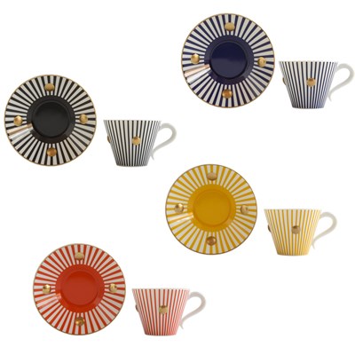 Set of 4 assorted espresso cups and saucers