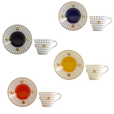 Coffret de 4 tasses et soucoupe à café assorties