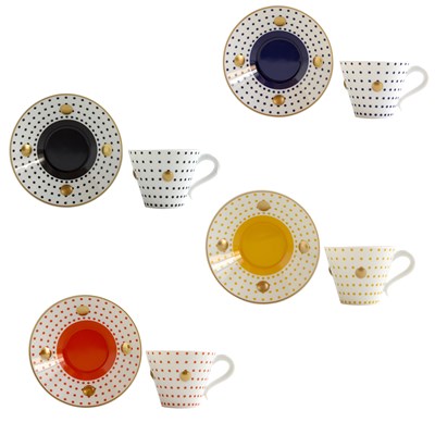 Set of 4 assorted espresso cups and saucers