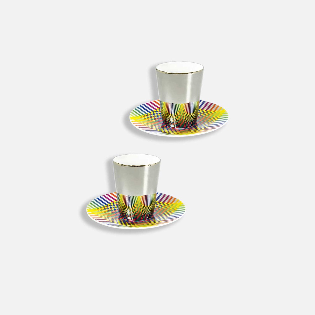 Coffret de 2 tasses et soucoupe à café platine Surface colorée B29