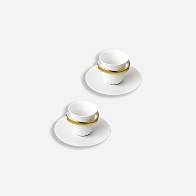 Coffret de 2 tasses et soucoupe à café or