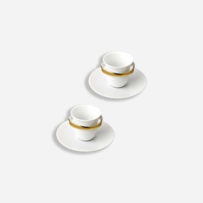 Set of 2 espresso cups and saucers gold