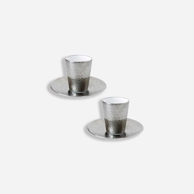 Set of 2 espresso cups and saucers platinium