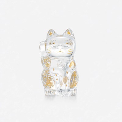 Cat Maneki Neko Figurine S clear and gold