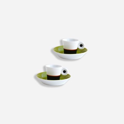Set of 2 espresso cups and saucers absinthe green and anthracite