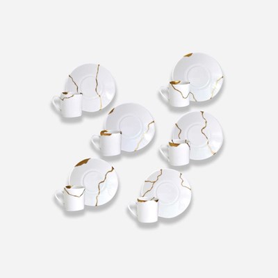Coffret de 6 tasses et soucoupes à café assorties