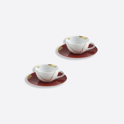 Set of 2 espresso cups and saucers red