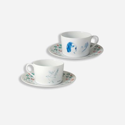 Set of 2 breakfast assorted cups and saucers